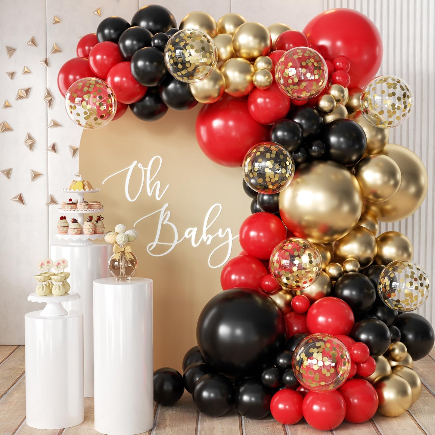 155Pcs Sage Green White Gold Balloon Garland Arch Kit with Gold Confetti Balloons for Graduation Baby Shower Decor Happy Birthday Party Wedding Jungle Decorations