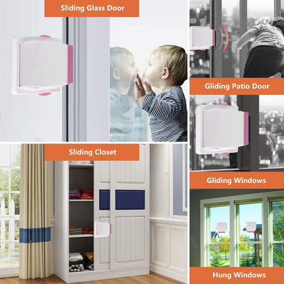 Sliding Glass Door Child Lock - OKEFAN 4 Pack Baby Safety Slide Window Locks for Kids Proof Patio Closet Doors No Drilling Tools Needed (Coffee)