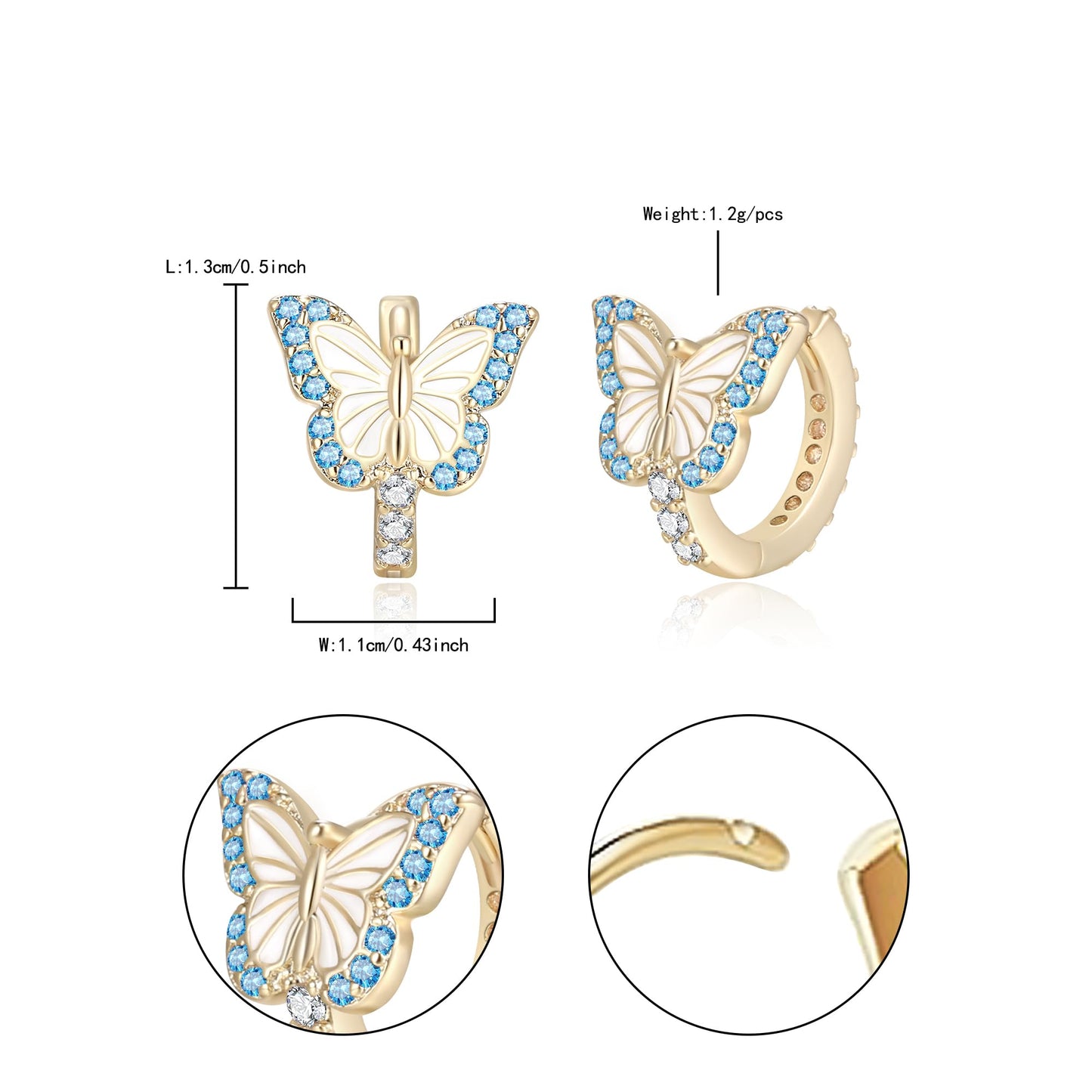 Butterfly Earrings for Women Hypoallergenic CZ 14K Gold Plated Butterflies Huggie Hoop Earring Small Tiny Hoops