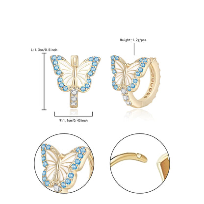 Butterfly Earrings for Women Hypoallergenic CZ 14K Gold Plated Butterflies Huggie Hoop Earring Small Tiny Hoops