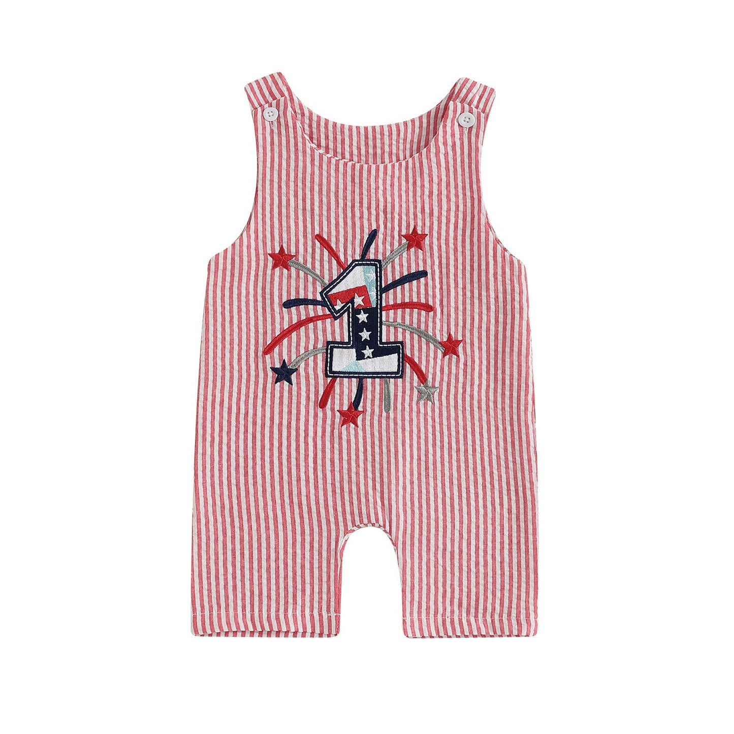Baby Boy Summer Clothes Sleeveless Embroidery Dinosaur Striped Retro Romper Jumpsuit Smocked Shortall