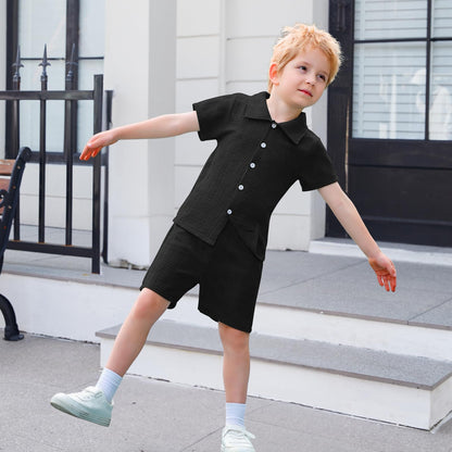 U·nikaka Baby Boys 2 Piece Summer Outfits Casual Toddler Short Sets Little Boys Button Down Shirts Tops and Shorts 2-6Y