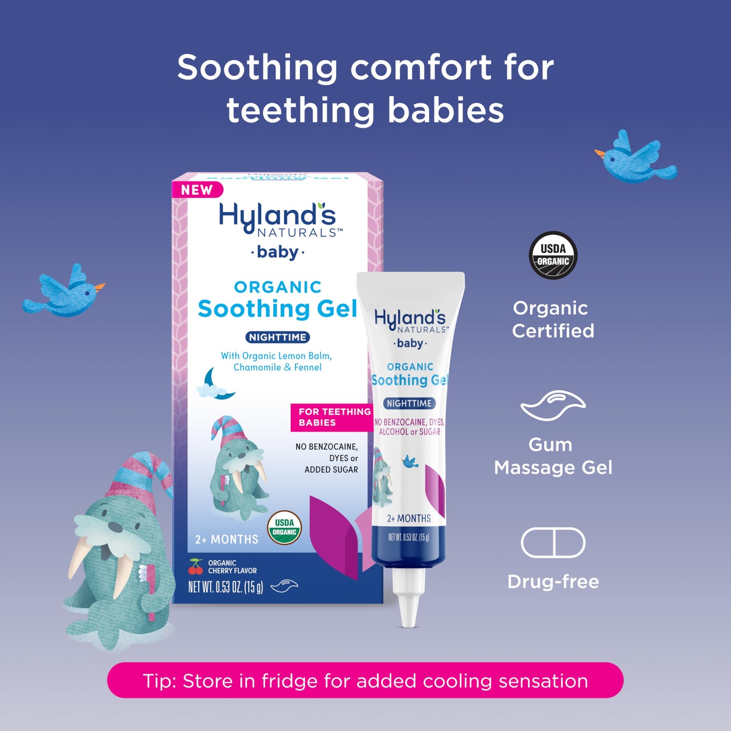 Hyland's Baby Organic Day and Night Soothing Gel Combo Pack, Cooling Gel for Oral Discomfort, Easy-to-Apply, Ages 2 Months and Up, 1.06 Ounce (2 Tubes of 0.53 oz.)