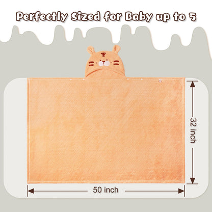 Hooded Baby Towels Boy for 0-6 Years, 50"x 32" Extra Large Toddler Bath Towels with Hood for Boys & Girls, 2-Pack Absorbent Thick Soft Gift for Kids Yellow Lion & Orange Monkey