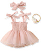 Renotemy Baby Girl Tulle Dress Sleeveless Romper Smocked Halter 1st Birthday Clothes Cake Smash Outfits with Flower Headband