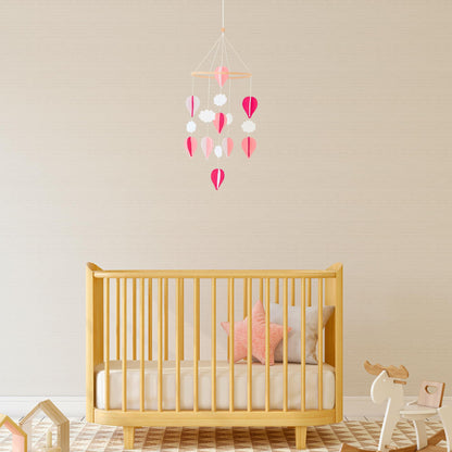 Handmade Baby Crib Mobile | White & Pale Grey | Hot Air Balloons & Clouds | Eco-Friendly Felt & Organic Beech Wood | Gender Neutral Nursery Decor | Simple & Modern Design