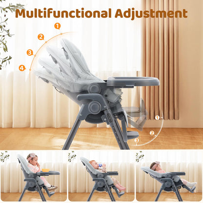 Ezebaby Foldable Baby High Chair – Portable High Chairs for Babies & Toddlers, Adjustable Height & Recline, 5-Point Harness, Removable Tray Baby Feeding Highchair