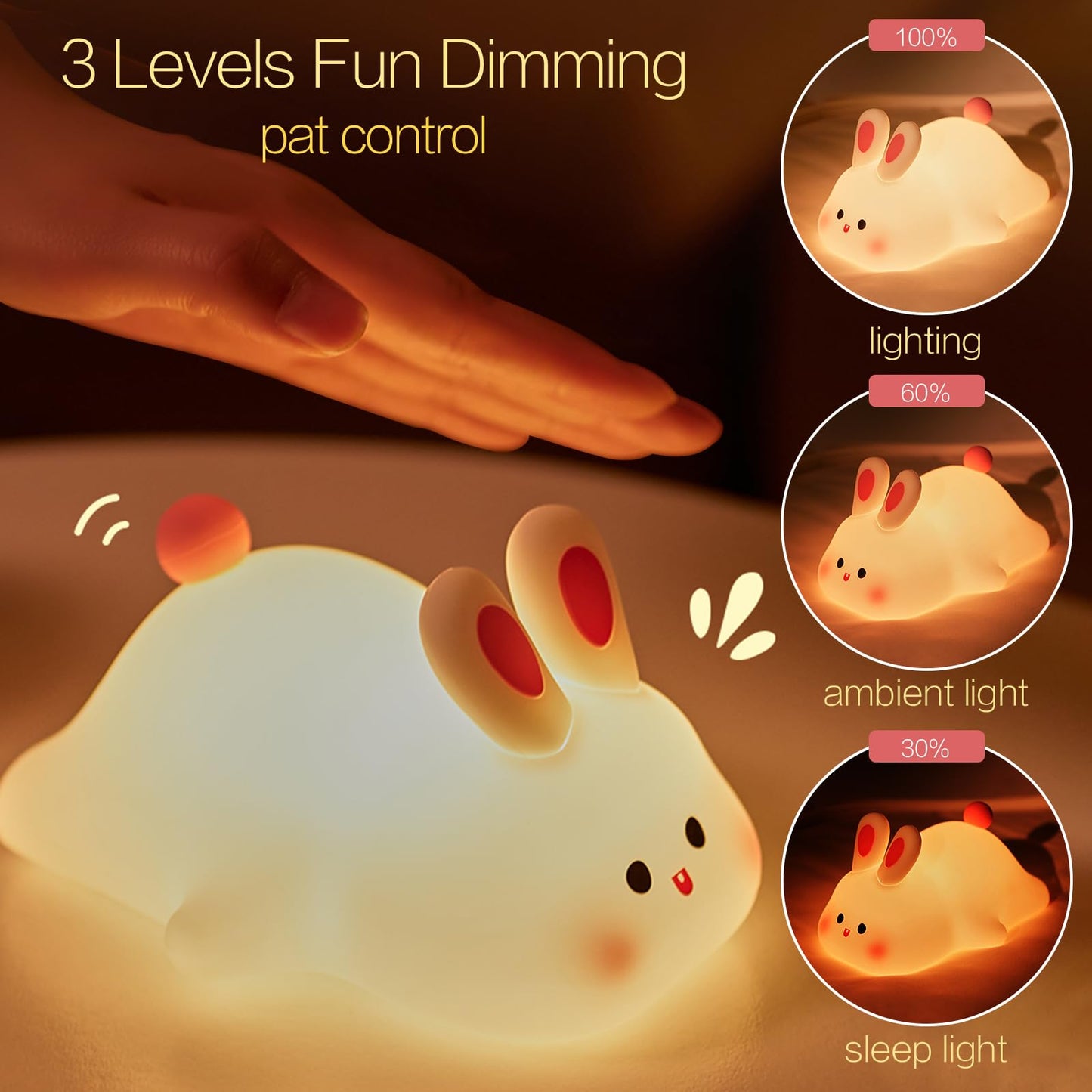 Sweet Heart Elephant Night Light, LED Squishy Novelty Animal Cute Lamp, Food Grade Silicone Nightlight, Dimmable Light Up Elephant Decor for Room College, Boys Girls White Elephant Gifts