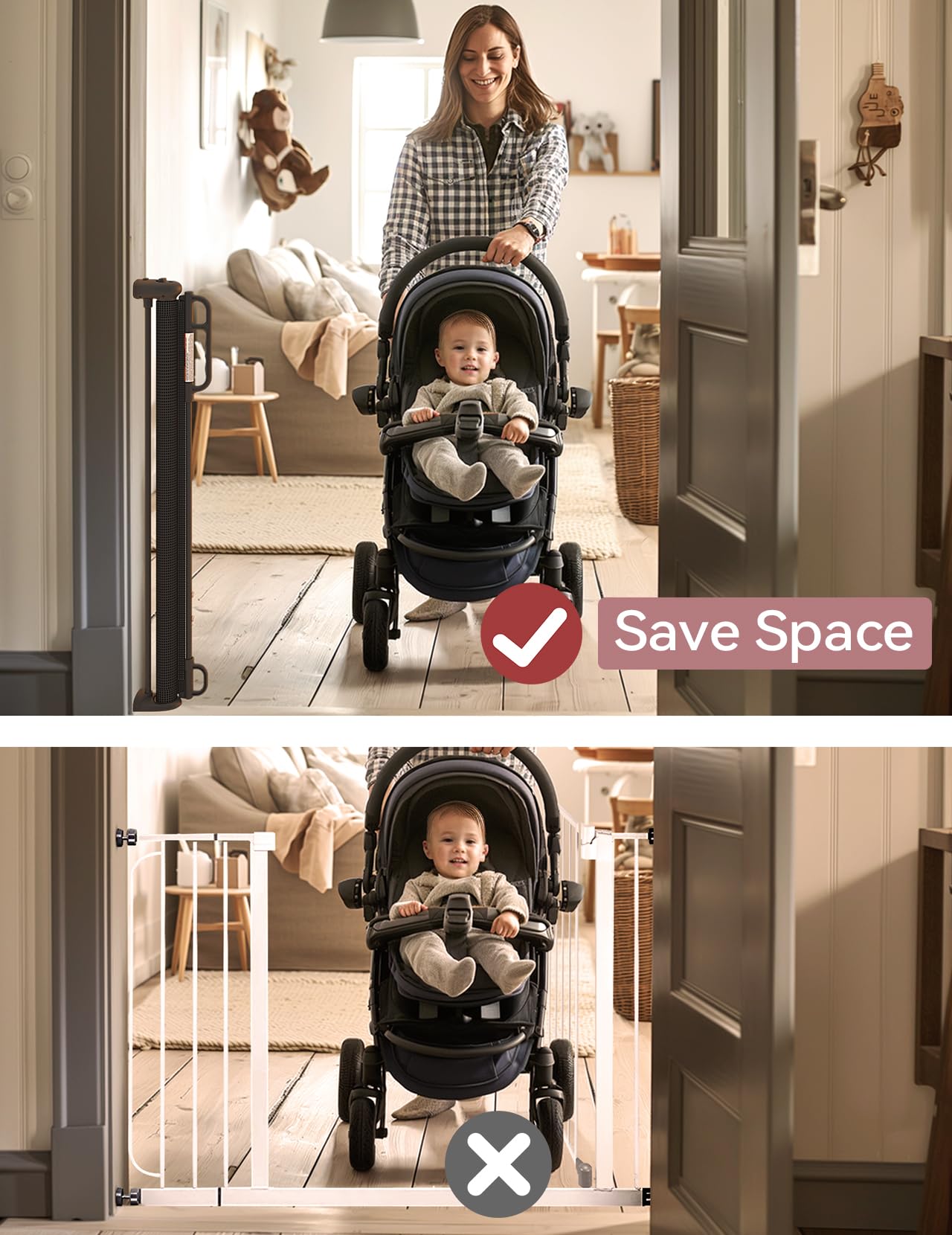 Momcozy Retractable Baby Gate, 33" Tall, Extends up to 55" Wide, Child Safety Baby Gates for Stairs, Doorways, Hallways, Indoor, Outdoor