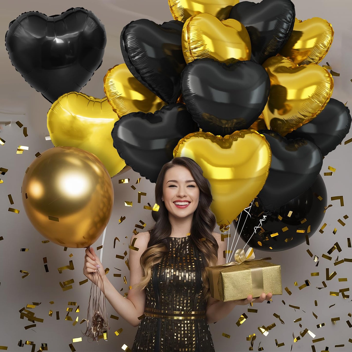 Sage Green Gold Heart Balloons,12Pcs Light Gold Heart Shaped Foil Balloons,18Inch Cream White Helium Mylar Balloon for Baby Shower Birthday Anniversary Wedding Party Decorations