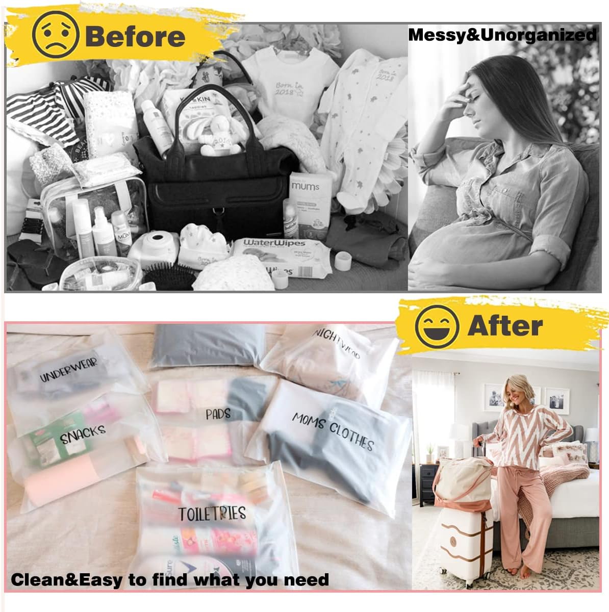 15 Pack Hospital Bags for Labor and Delivery,11 x 14 Inch Maternity Hospital Bag Essentials Organizing Pouches for First Time New Mom Newborn Baby