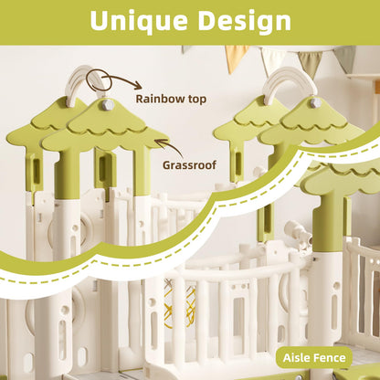 KORIMEFA 10-in-1 Toddler Slide, Kid Double Slide for Toddlers Age 1-3, Basketball Hoop, and Telescope, Indoor Outdoor Slide Toddler Playset Toddler Playground, Forest Themed Brown