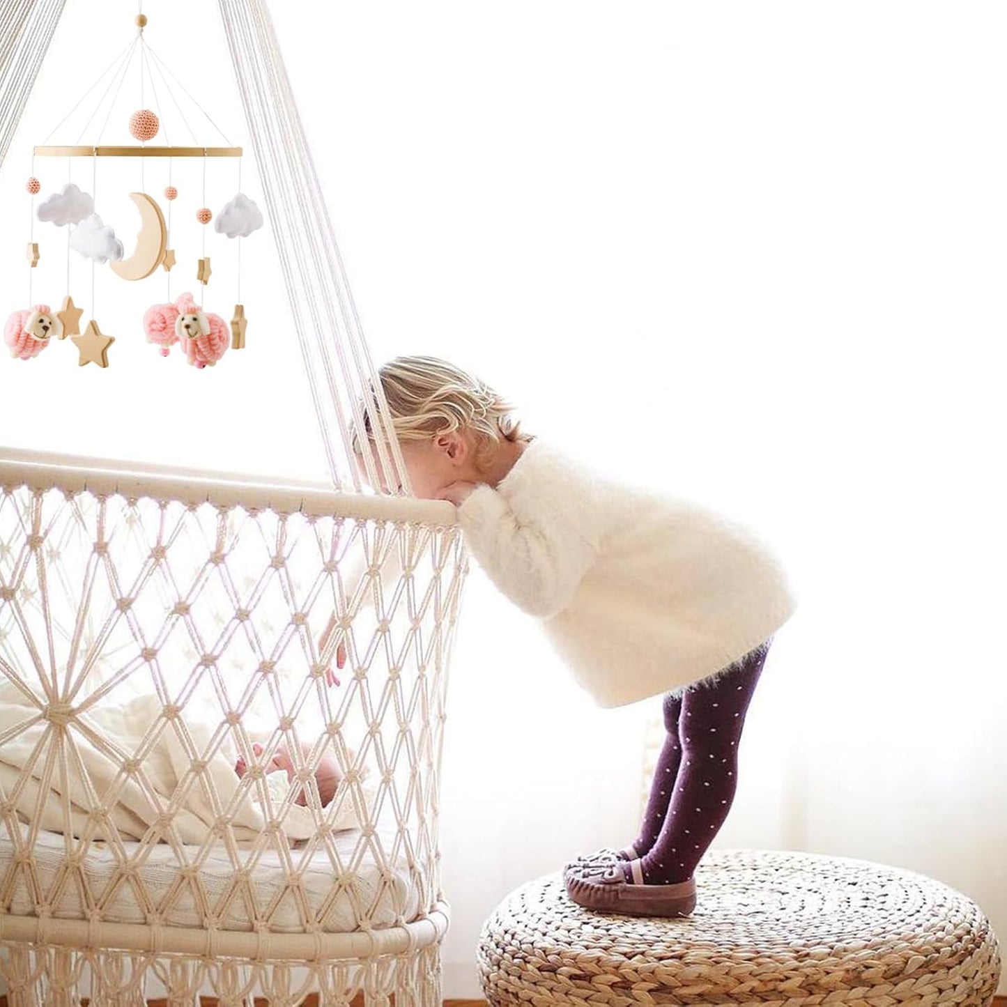 Wooden Crib Mobile Arm | Baby Crib Mobile Arm Wooden Holder | Rotatable Adjustable Anti Slip Attachment Clamp for Sturdy Mobile Hanger (Curved Arm)