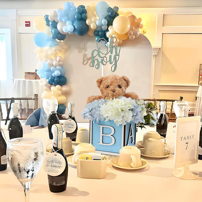 4 Set Baby Shower Centerpieces for Tables - 6 inch Wooden Boxes with Baby Letters Rustic Cube Planter Wood Blocks for Boy Girl Gender Reveal Party Favor (Blue)