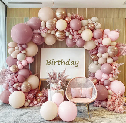 Dusty Pink Rose Balloon Garland Double Stuffed Mauve Light Pink Latex Blush Nude Beige Champagne Gold Balloon Arch Kit for Boho Birthday Baby Bridal Shower Neutral Wedding Party Decor