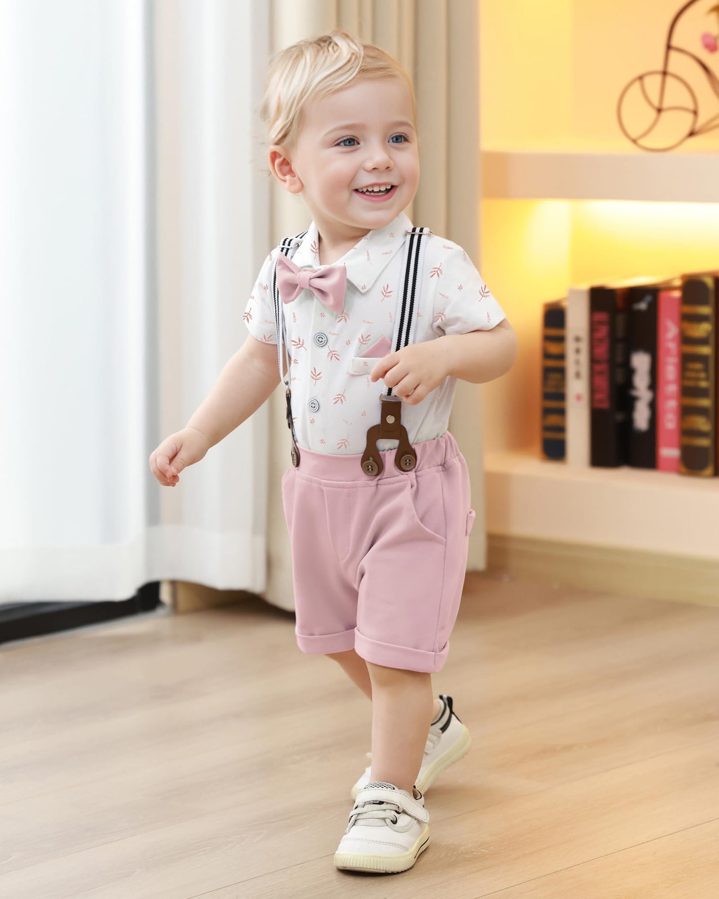 YUEMION Infant Baby Boy Clothes Gentleman Outfits Suits Summer Short Sleeve Bowtie Bodysuit Shirts + Suspender Shorts(0-24M)