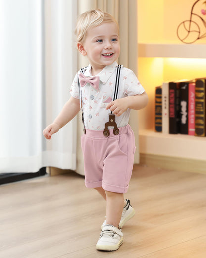 YUEMION Infant Baby Boy Clothes Gentleman Outfits Suits Summer Short Sleeve Bowtie Bodysuit Shirts + Suspender Shorts(0-24M)