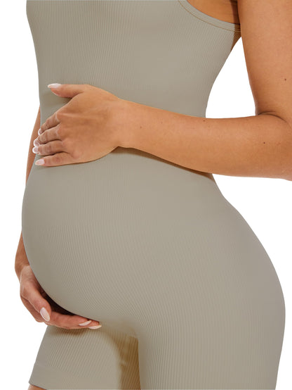 Maternity Workout Romper Pregnancy Yoga Ribbed One Piece Seamless Tank Top Jumpsuit