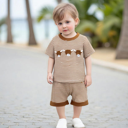VISGOGO Baby Boy Girls Toddler Summer Outfit Striped T-shirt Toddler Boy Summer Clothes 6 12 18 Months 2 3 4 5 T Short Set