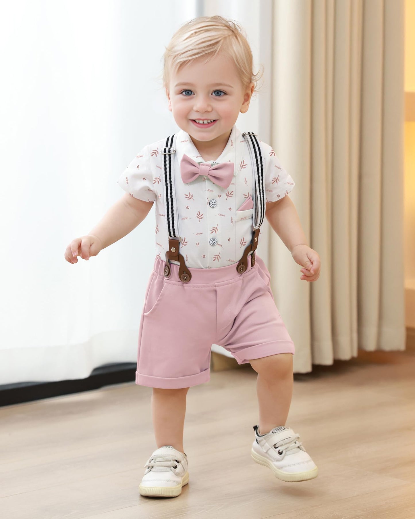 YUEMION Infant Baby Boy Clothes Gentleman Outfits Suits Summer Short Sleeve Bowtie Bodysuit Shirts + Suspender Shorts(0-24M)
