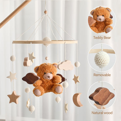 EERKEOD Baby Crib Mobile Bear Nursery Mobile for Boys Girls Teddy Velvet Mobile Nursery Decor for Infant Bedroom Hanging Baby Mobile for Bassinet Newborn Baby Gift（Brown Bear）