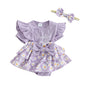 Baby Girls Daisy Romper Bowknot Bodysuit+Headband Short Sleeve Playsuits Floral Jumpsuit Infant Summer Clothes