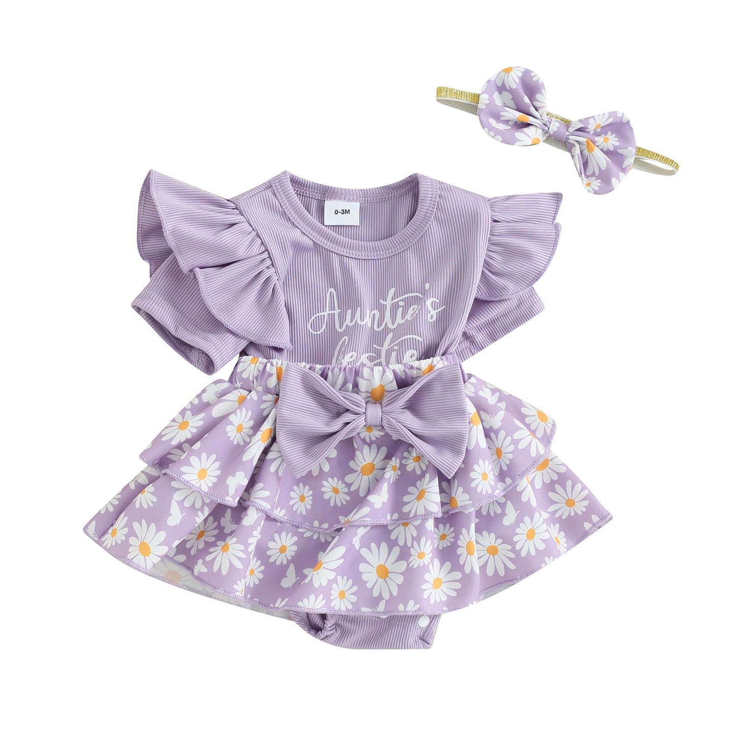 Baby Girls Daisy Romper Bowknot Bodysuit+Headband Short Sleeve Playsuits Floral Jumpsuit Infant Summer Clothes