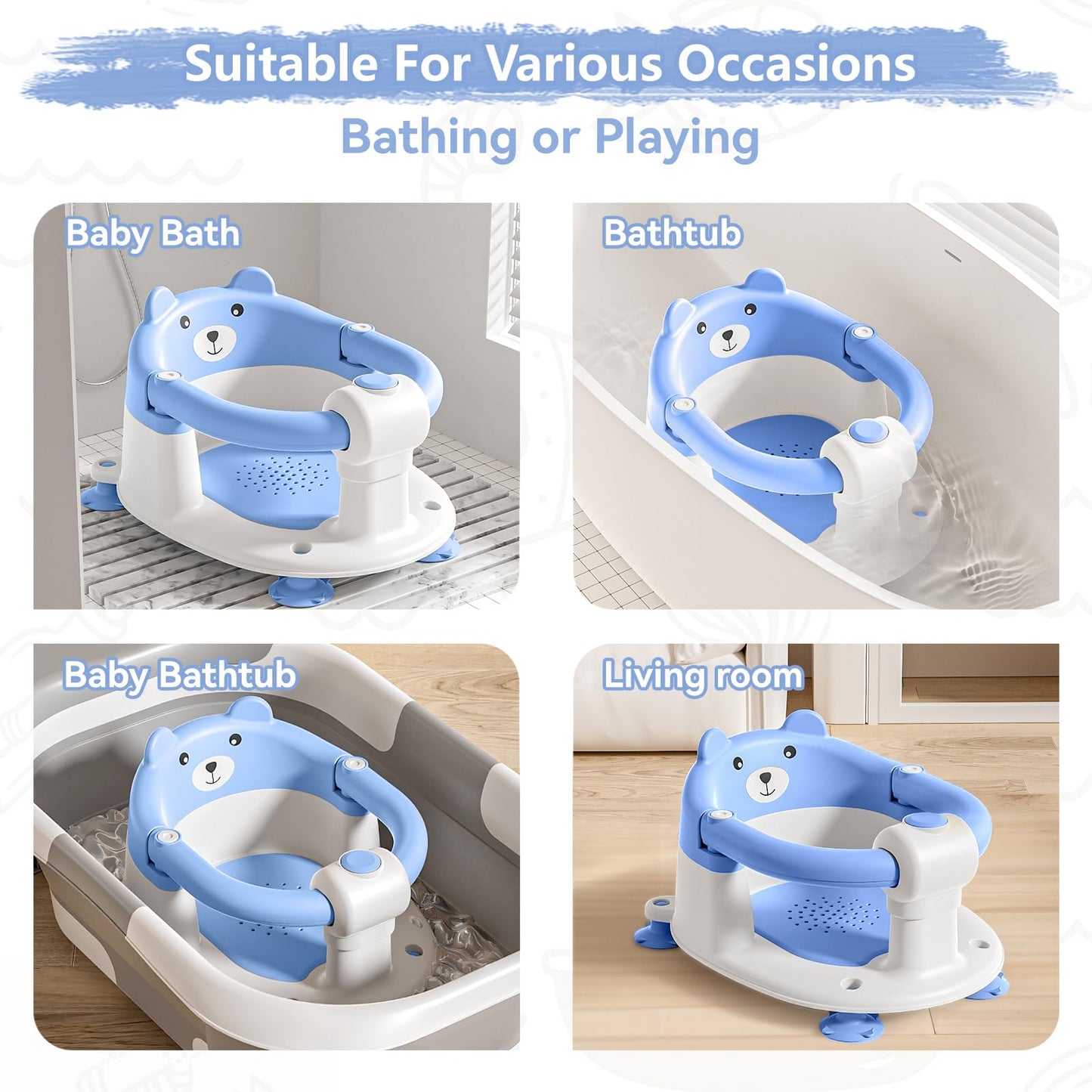 Baby Bath Seat for Babies 6 Months & Up, Toddler Bath Seats for Babies Sitting Up, Non-Slip Infant Bath Tub Chair with 4 Suction Cups & Soft Cushion for Shower, Compact Toddler Bathtub Seat, Pink