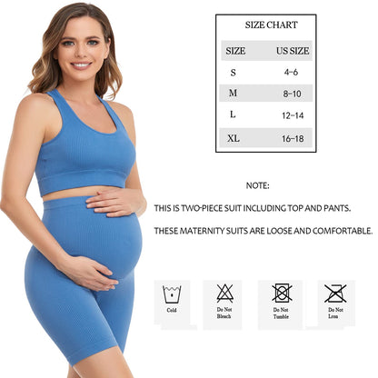 Women's Maternity 2 Piece Outfit Set - Bra & Shorts for Pregnancy - Yoga workout Lounge Wear Sets