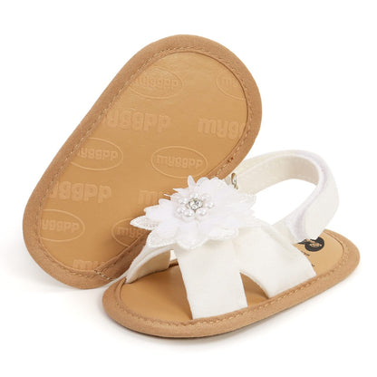 Baby Girls Princess Sandals, Big Rhinestone Flower Open Totes Anti-Skid Soft Sole Walking Shoes, Ankle Stick-On Summer Foot Wear
