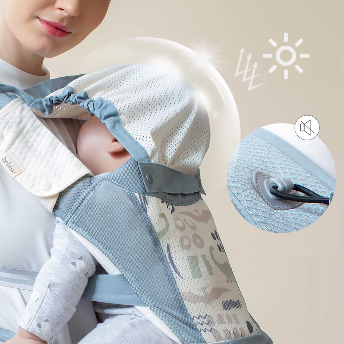 Bebamour Baby Carrier Newborn to Toddler-2 in 1 Hip Seat & Carrier Front and Back Carry with Head Hood & 3 Pieces Teething Pads& Waist Extenders & Storage Bag 0-36 Months (Grey)