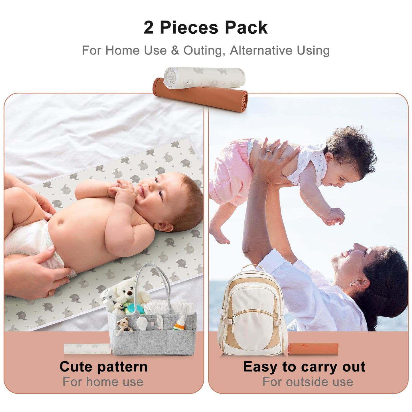 Vegan Leather Baby Changing Mat - Wipeable Portable Changing Pad, Foldable Travel Changing Mat for Baby, Newborns Toddlers Shower Gifts (Flower,20"*28")
