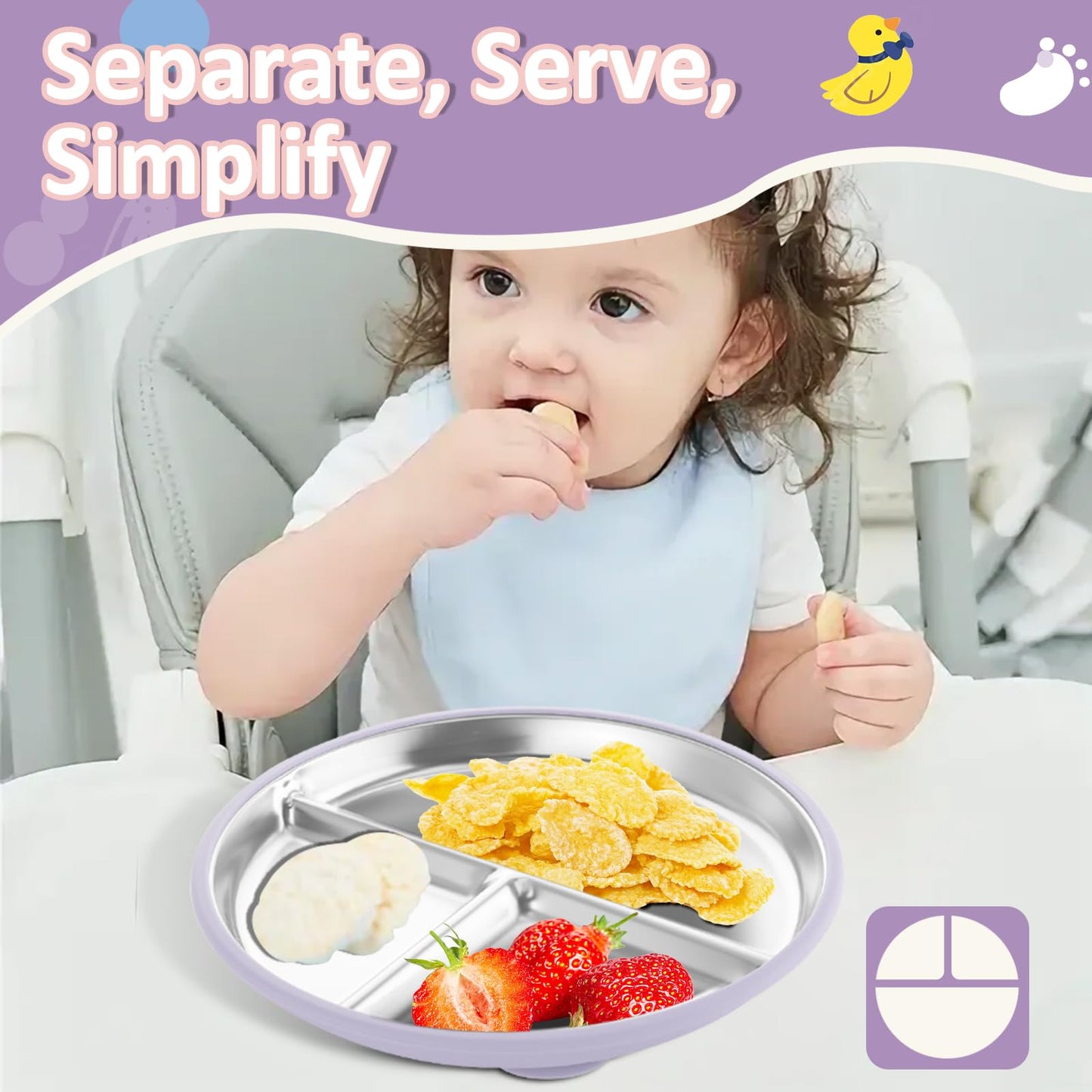 Stainless Steel Baby Plate with Suction, 9” Divided Toddler Plates with Removable Silicone Sleeves for Kids, Non-Toxic Non-Slip Unbreakable Dishwasher Safe Dinnerware Set of 2, Pink & Beige