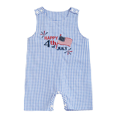 Baby Boy Summer Clothes Sleeveless Embroidery Dinosaur Striped Retro Romper Jumpsuit Smocked Shortall