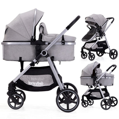 2-in-1 Baby Stroller with Bassinet Mode - Folding Infant Newborn Pram Stroller with Reversible Seat - Toddler Strollers for 0-36 Months Old Babies (Beige)