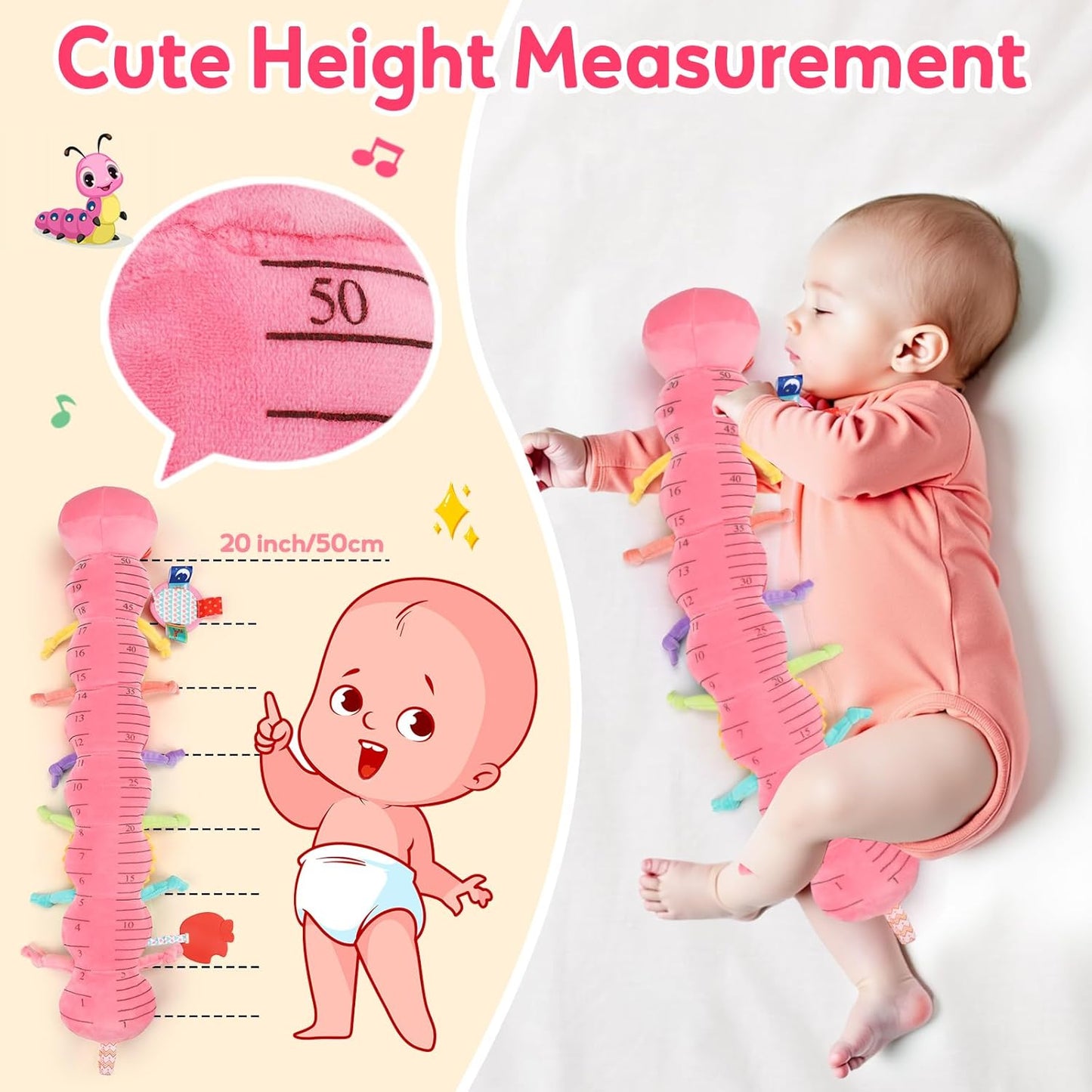 Baby Girls Toys 0-6 Month Music Animal Stuffed Caterpillar Toy for Infant 0-3 3-6 Months with Mirror Crinkle Rattle Tummy Time Sensory Toys for 3 4 5 6-12 Month Old Newborn Baby Shower Birthday Gifts