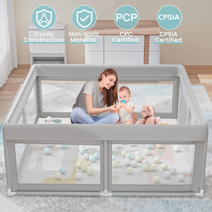 Baby Playpen 50x50 Inch, Play Pens for Babies and Toddlers Baby Fence Baby Play Yards for Indoor & Outdoor with Breathable Mesh Anti-Fall Playpen