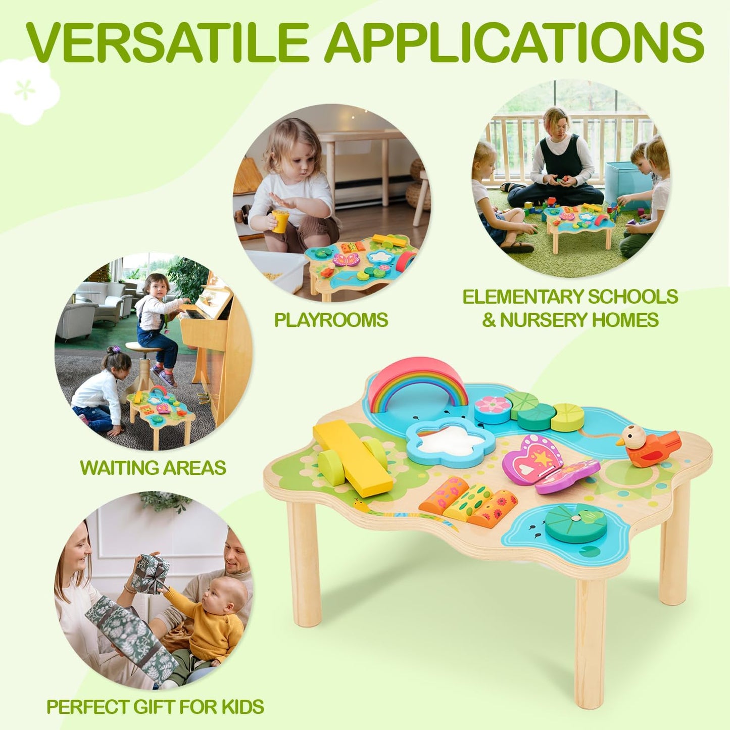 Monläurd® Montessori Wooden Activity Center & Play Table for Baby to Toddlers, Activity Table with Motor Skill Development, Daycare Essentials for Early Learning