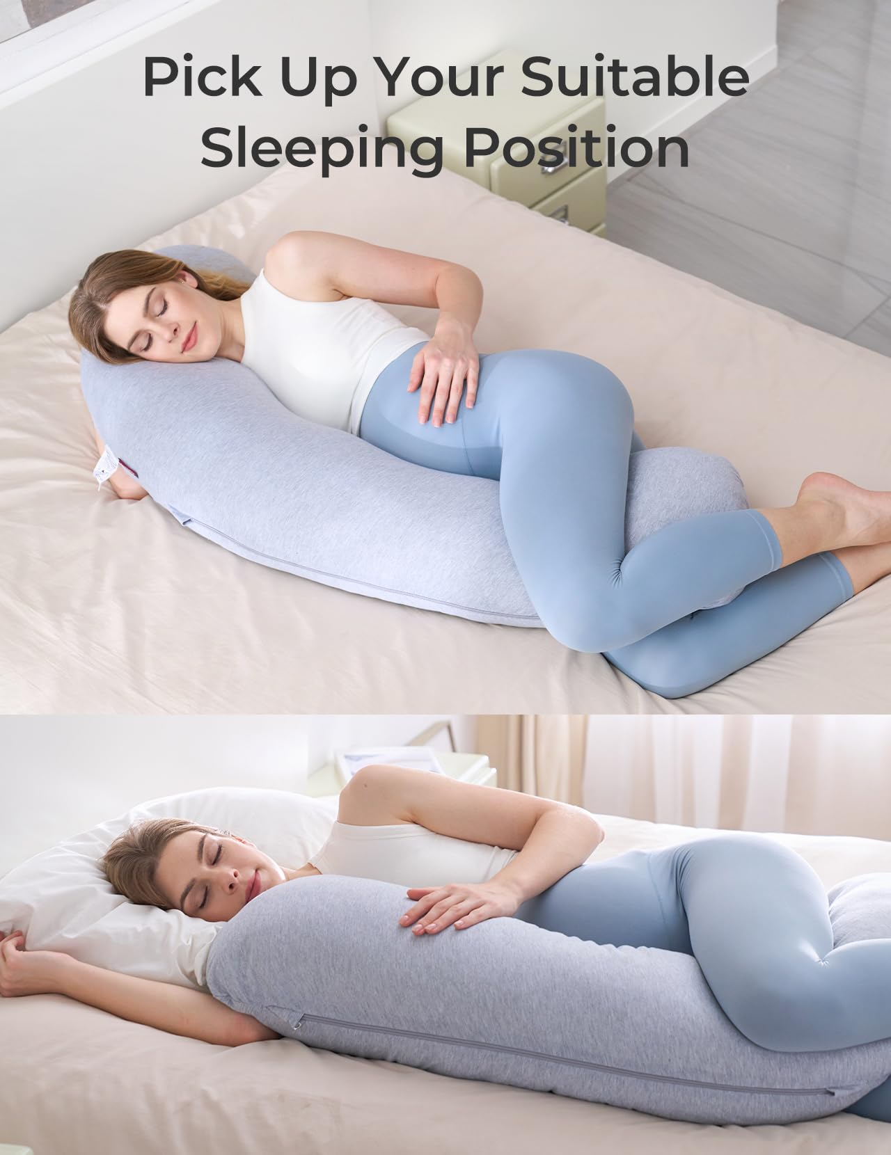 Momcozy Pregnancy Pillows for Side Sleeping, J Shaped Maternity Body Pillow for Pregnancy, Soft Pregnancy Pillow for Head Neck Belly Support, Blue