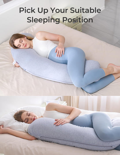 Momcozy Pregnancy Pillows for Side Sleeping, J Shaped Maternity Body Pillow for Pregnancy, Soft Pregnancy Pillow for Head Neck Belly Support, Blue