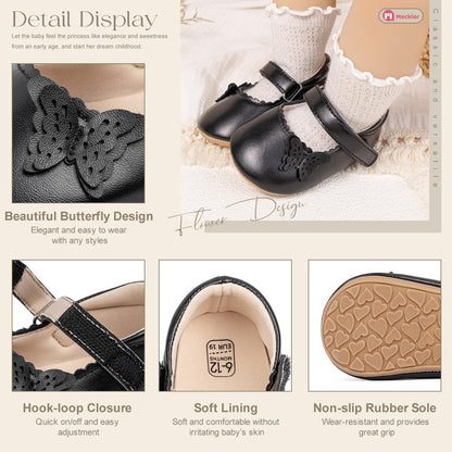 Meckior Infant Baby Girls Boys Handmade Princess Flats Toddler First Walkers Soft PU Leather Non-Slip Crib Wedding Dress Shoes