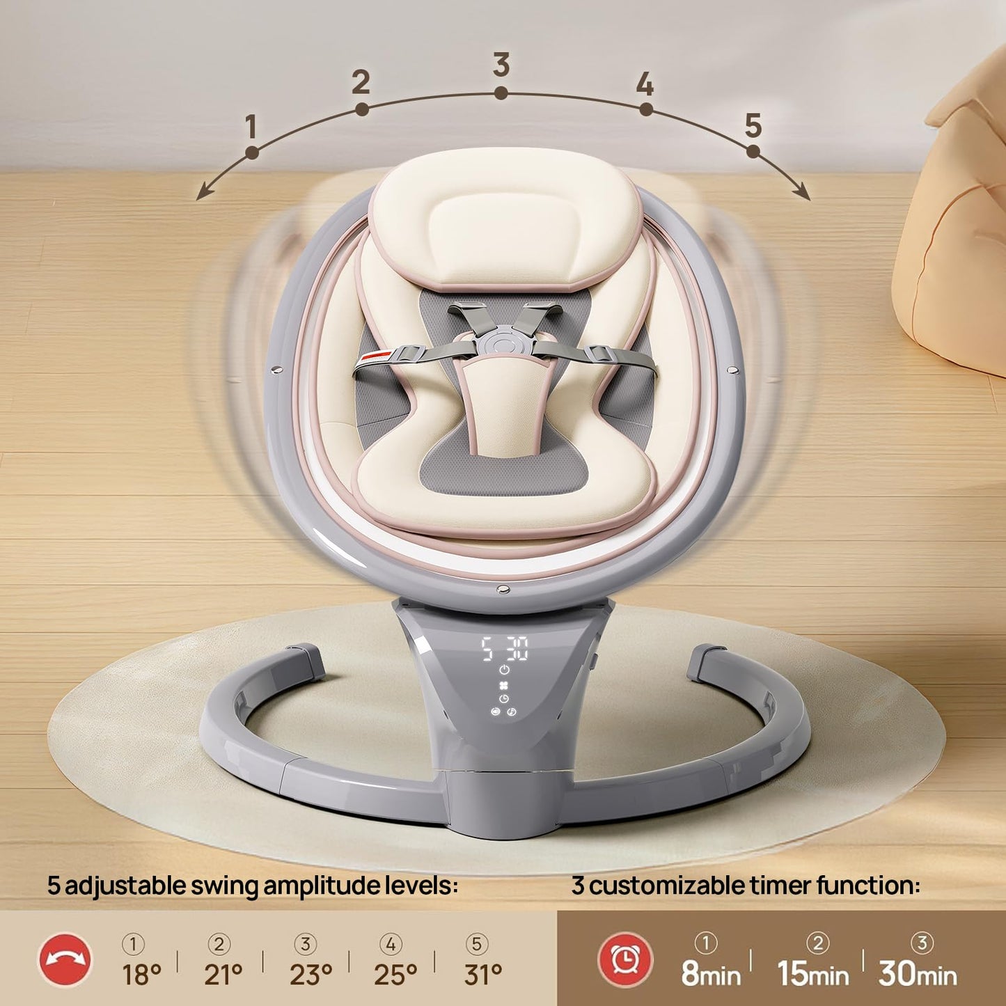 Baby Swings for Infants, Electric Infant Swing with Remote Control, Portable Baby Swing with 5-Point Harness, 5 Speeds, and 10 Preset Lullabies (Adapter Included)