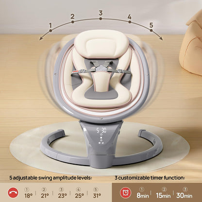Baby Swings for Infants, Electric Infant Swing with Remote Control, Portable Baby Swing with 5-Point Harness, 5 Speeds, and 10 Preset Lullabies (Adapter Included)