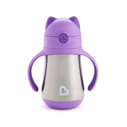 Munchkin Cool Cat Sippy Cup for Toddlers, Stainless Steel Straw Cup, 8 Ounce, Pink