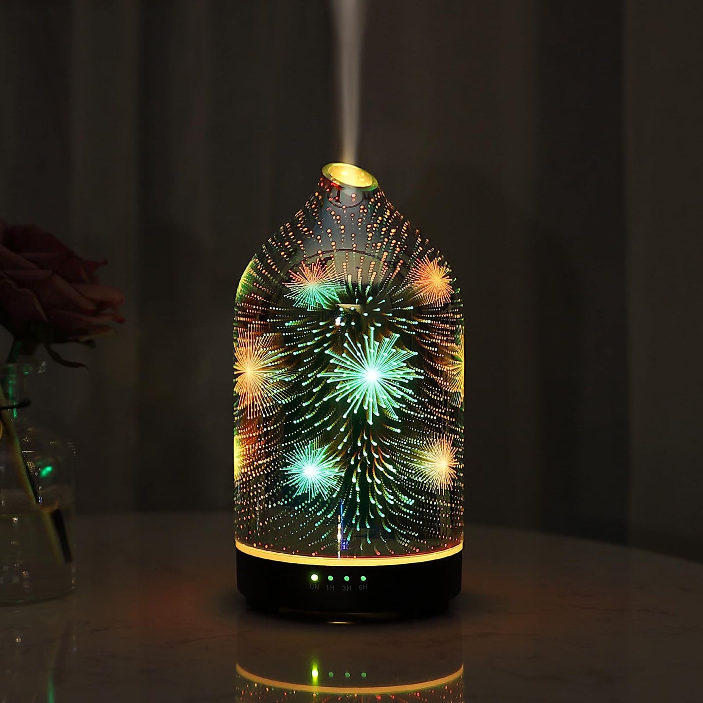 Essential Oil Diffuser Hand Blown Glass Aromatherapy Diffuser - Ultrasonic Cool Mist Scent Aroma Diffuser, Whisper Quiet with Auto Shut-Off, Timer Setting &7 Colors Night Light for Home