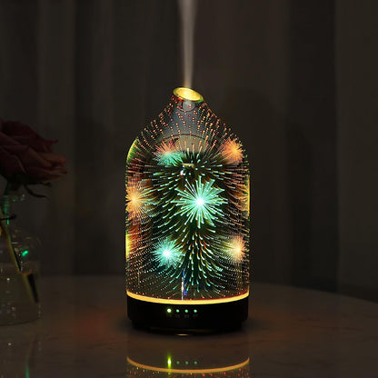 Essential Oil Diffuser Hand Blown Glass Aromatherapy Diffuser - Ultrasonic Cool Mist Scent Aroma Diffuser, Whisper Quiet with Auto Shut-Off, Timer Setting &7 Colors Night Light for Home