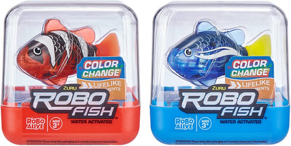 Robo Alive Robo Fish Robotic Swimming Fish (Teal + Orange) by ZURU Water Activated, Changes Color, Comes with Batteries, Amazon Exclusive (2 Pack) Series 3