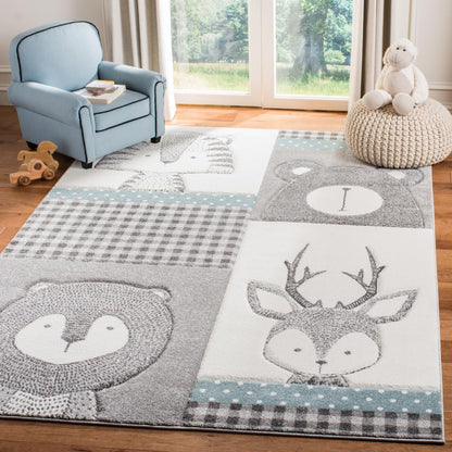 SAFAVIEH Carousel Kids Collection Area Rug - 5'3" Round, Grey & Ivory, Animal Design, Non-Shedding & Easy Care, Ideal for High Traffic Areas for Boys & Girls in Playroom, Nursery, Bedroom (CRK188B)