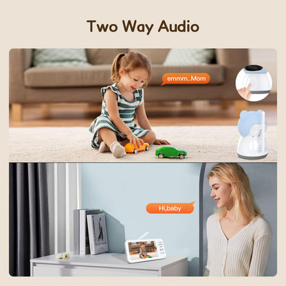 Smart WiFi Baby Monitor,2K HD Baby Camera with 5" Color Display,Night Vision,Remote Pan Tilt Zoom,Cry & Motion Detection,Temp & Humidity Sensor,2-Way Talk,APP Control,Works with iOS & Android