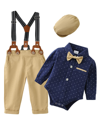 ZOEREA Baby Boy Suit 0-24M Gentleman Outfit Clothes Set Infant Long Sleeve Dress Shirt+Suspender Pants+Bowtie+Beret Hat
